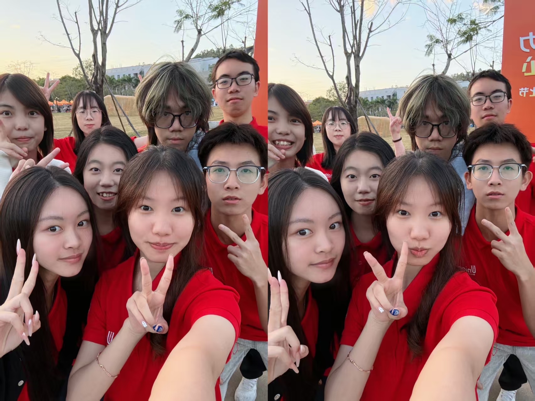 学生会成员在美食文化节活动现场合影